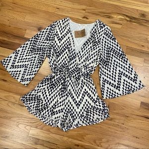 Honey Punch | Navy Blue & White Long Sleeve Romper